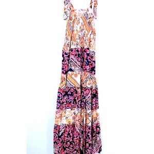 Anthropologie Abel The Label Floral Pastel Zodiac Smocked Tiered Patchwork Maxi